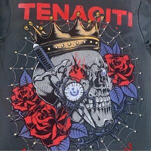 NWT TENACITI STUDIOS Short Sleeve Spiderweb Skull Graphic Tee in Black, Small